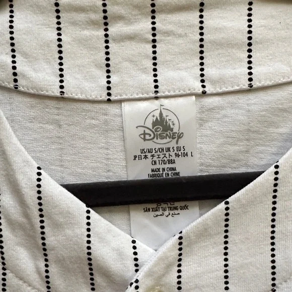 Disney Adults White Pinstripe Baseball Shirt with Mickey Patch - Picture 3 of 6